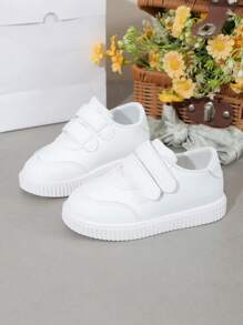 Zapatos deportivos blancos sencillos para niños pequeños, suela plana, casuales para primavera y otoño, boda/fiesta/vacaciones, con y elástico