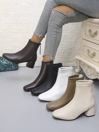 2024 Autumn/Winter New Women Boots High Heel Square Toe Increase Height Fashion Sexy Elastic Boots For Outing, Dating, School, Sweet Goddess Look