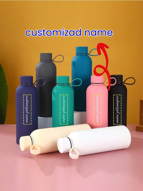 1 peça Nome personalizado 500ml/16,9oz Garrafa de aço inoxidável Mini caneca, portátil à prova de vazamento Revestimento de borracha Garrafa de água esportiva ao ar livre com corda Fácil de limpar, requintado, personalizado de alta qualidade, personalizado, único Presentes ideais para ela, namorado, namorada, pai, mãe, família, amigos, filho, filha, estudantes, trabalhadores, escola infantil, casa, escritório