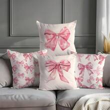 MEMNUN 4pcs Romantic Pink Bow Print Polyester Decorative Pillow Covers [Single-Sided Printing] 17.7*17.7in(45*45cm)/19.69*19.69in(50*50cm)/15.75*15.75in(40*40cm) Home Bed Headrest Sofa Cushion Pillow Covers [Pillow Insert Not Included], Suitable For Daily Use, Home Decor, Living Room, Bedroom, Car Decoration - Multicolor - View 6