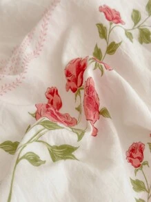 4 Pieces Bedding Set Including 1 Duvet Cover, 1 Bed Sheet, 2 Pillowcases (Inner Not Included), Korean Style Lace Washed Fabric