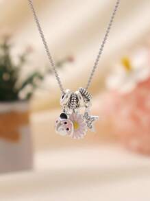 1 件波西米亚向日葵绘画蜜蜂和蜜蜂不锈钢项链，适合女士海滩和休闲装扮，度假礼物情人节、妈妈、母亲、母亲节、礼物 - 彩色 - 查看 3