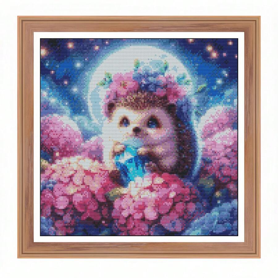 1 Bộ dụng cụ thêu chữ thập hình con nhím hoa thủ công thêu kim Bộ sưu tập mới DIY thêu động vật mặt trăng Quà tặng tuyệt vời nhất cho gia đình và bạn bè - Màu be - Xem 1