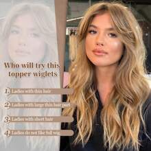 Megito Hair Toppers For Women 20inch Wavy Hair Toppers For Women Toppers Hair Pieces For Women With Thinning Hair Synthetic Wig Clip In Hair Topper Wiglets With Fringe Bang Add Hair Volume - Dark Blonde - 查看 6