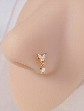 KARYOKO 1 pièce Boucles d'oreille pendantes en forme de L de couleur argent or pour femmes, design papillon avec cubic zirconia cubiques. Anneaux de nez pendants uniques et originaux, bijoux de piercing du nez