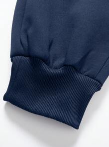 Men's Solid Color Minimalist Casual Warm Fleece Drawstring Pants, Fall/Winter - Navy Blue - View 2