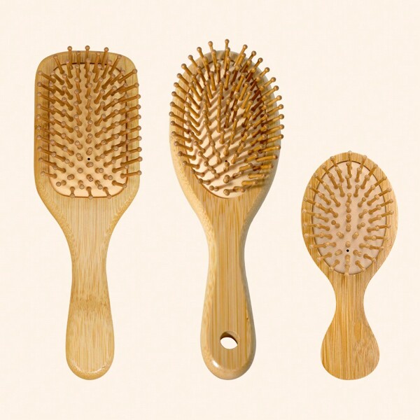 Set de 1 pieza/3 piezas Cepillo desenredante para el cabello, Juego de cepillo y peine de bambú para mujeres, hombres y niños, Cepillo de dientes de bambú natural y peine de púas - Cepillo desenredante tipo paleta para cabello húmedo, seco y rizado, Set de cepillo de bambú natural con cerdas de bambú, cepillos desenredantes tipo paleta para cabello grueso, , rizado y seco, Artículos de cuidado del cabello, Regalo para niñas, Cepillo, Peine, Herramientas para el cabello, Productos y accesorios para el cabello para salón de belleza y viaje