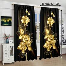 2 chiếc rèm in họa tiết hoa vàng, quà tặng ngày lễ tình nhân, rèm trang trí quán cà phê có túi đựng thanh treo, chống tia UV, polyester có thể giặt bằng máy, thích hợp cho trang trí phòng khách, nhà bếp, quán cà phê, ban công và sân vườn - Nhiều màu - Xem 1