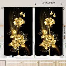 2 chiếc rèm in họa tiết hoa vàng, quà tặng ngày lễ tình nhân, rèm trang trí quán cà phê có túi đựng thanh treo, chống tia UV, polyester có thể giặt bằng máy, thích hợp cho trang trí phòng khách, nhà bếp, quán cà phê, ban công và sân vườn - Nhiều màu - Xem 4