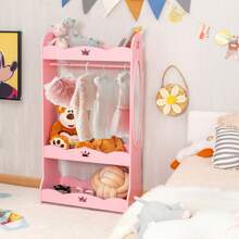 Lifezeal Kids Dress Up Storage Hanging Armoire Dresser Pretend Costume Closet W/ Mirror - Pink - View 3