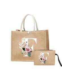 一套两只亚麻手提袋 - 一只印有 A-Z 字母，另一只印有字母和花卉图案，适合母亲节、个性化礼物等场合。黄色亚麻手提袋配白色提手，大小手提袋组合，完美适用于婚礼、生日、海滩、节日等场合 - 送给女性、母亲、教师、朋友、伴娘、学生、返校季的理想礼物（提供两只装和单只装两种选择）。 - 卡其色 - 查看 50