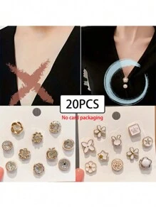 20pcs White Enamel Mini Brooch Pins, Metal Collar Clips, Cardigan Clips, Decorative For Women Shirts, Sweaters, Dresses And Jackets