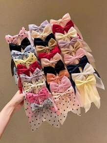 10pcs/11pcs Random Color Ribbon & Bow Hair Clips, Fashion For Women Claw Clips Hair Claws Hair Barrettes