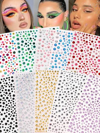 STARTTOOS 多粒 3D 逼真仿水晶水钻装饰粘贴宝石，多种尺寸，适合女性，适用于头发、眼睛、面部、身体装饰、节日、派对、化妆舞会、礼物