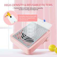 SAVILAND Nail Dust Collector With Lamp – Powerful Nail Vacuum Fan 40W Dust Collector Extractor Electric Dust Suction Machine With Reusable Filter For Acrylic Gel Nails Polishing, Low Noise, Pink - 查看 5