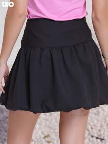 LXC Women's Solid Color Elastic Waist Bubble Shorts Skirt, Women's Pleated Bubble Skirt - màu đen - Xem 5