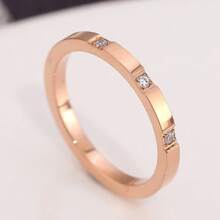 1pc Fashionable Stainless Steel Gold/Rose Gold/Silver Couple Ring With Shiny Cubic Zirconia, Wedding/Christmas Gift - White Diamond - View 22