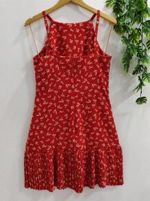 Women's Floral Dress - 酒紅色 - 查看 2