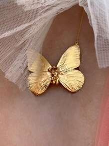 1pc Fashionable Metal Golden Angel Wings Pendant Necklace, For Women, Suitable For Party And Daily Wear - 金黃色 - 查看 5