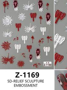 1pc 3D Embossed Halloween Spider Web Nail Art Sticker With Self-Adhesive For DIY Nail Decor Nails Nail Stickers - Multicolor - View 3