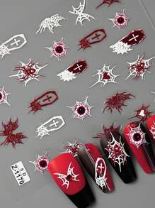 1pc 3D Embossed Halloween Spider Web Nail Art Sticker With Self-Adhesive For DIY Nail Decor Nails Nail Stickers - Multicolor - View 2