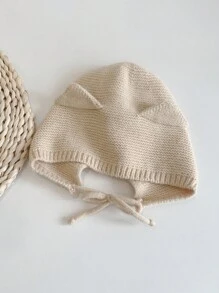 1pc Solid Color Cat Ear Kids Knit Hat, Ski Toddler Boys Girls Unisex Y2K Style Outdoor Warm Knitted Cap, Versatile Winter Beanie Suitable For Casual Wear & Costume
