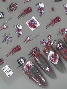1pc 3D Embossed Halloween Spider Web Nail Art Sticker With Self-Adhesive For DIY Nail Decor Nails Nail Stickers - Multicolor - View 1