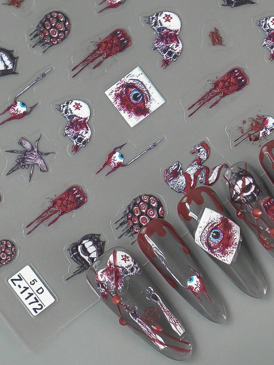1pc 3D Embossed Halloween Spider Web Nail Art Sticker With Self-Adhesive For DIY Nail Decor Nails Nail Stickers - Multicolor - View 1