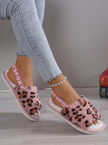 Open Toe Leopard Plush Slippers For Women, Cozy Breathable Indoor House Slippers For Autumn/Winter, Suitable For Home, Living Room, Dorm - Hot Pink - View 5