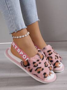 Open Toe Leopard Plush Slippers For Women, Cozy Breathable Indoor House Slippers For Autumn/Winter, Suitable For Home, Living Room, Dorm - Hot Pink - View 4