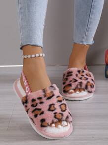 Open Toe Leopard Plush Slippers For Women, Cozy Breathable Indoor House Slippers For Autumn/Winter, Suitable For Home, Living Room, Dorm - Hot Pink - View 3