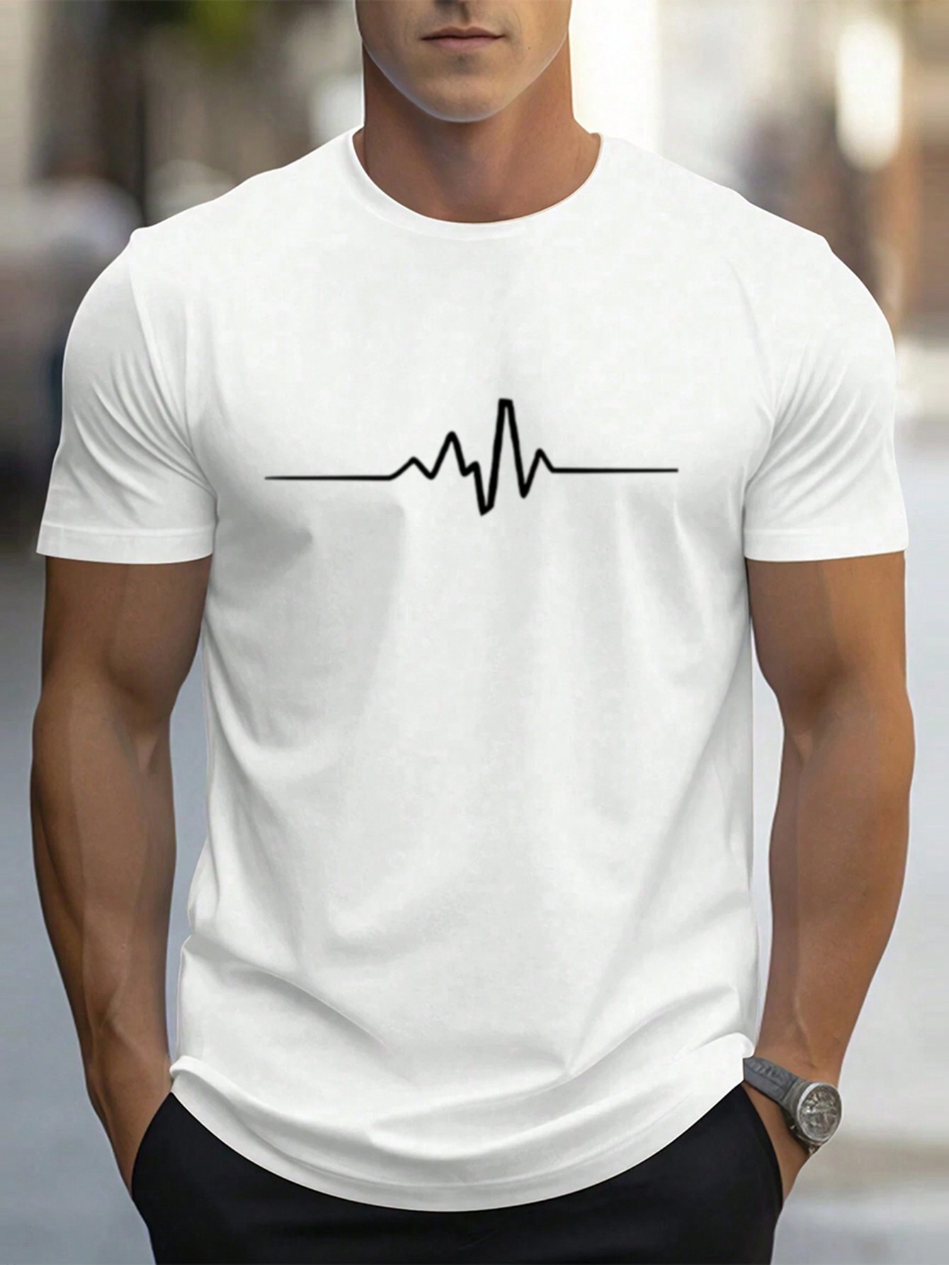 Men's Electrocardiogram Graphic Short Sleeve Crew Neck Casual T-Shirt
