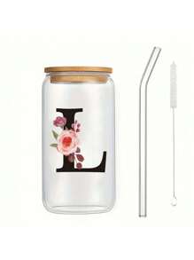 1 件个性化字母圣诞 A TO Z 磨砂玻璃杯，带竹盖和吸管，高硼硅耐热玻璃杯 - 办公室和家庭咖啡杯、生日礼物、女性、妈妈、最好的朋友、伴娘礼物的圣诞礼物 - 彩色 - 查看 23