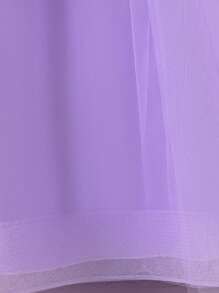 Vestido largo de malla elegante decorado con flores para niñas preadolescentes, vestido glamoroso y elegante para fiestas, bailes, ocasiones formales, adecuado para actuaciones escolares, sin accesorios para el cabello