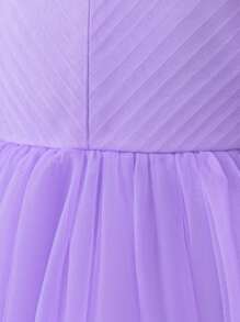 Vestido largo de malla elegante decorado con flores para niñas preadolescentes, vestido glamoroso y elegante para fiestas, bailes, ocasiones formales, adecuado para actuaciones escolares, sin accesorios para el cabello