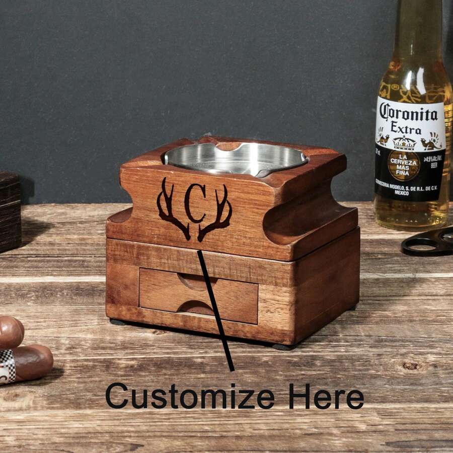 Personalized Whiskey & Cigar Tray Glass Holder Ashtray Whiskey, 2 In 1 Wooden Cigar Ashtray With Whiskey Glass Holder, Great Gifts For Men