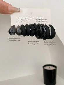 5 Pairs Comma & Raindrop Cute Doll Earrings Set, Versatile Mini C-Shaped Earrings For Cross-Border, Style - Black - View 23