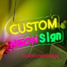 定制霓虹灯标志房间装饰个性化 LED 霓虹灯标志婚礼霓虹灯标志情人节霓虹灯礼物生日派对特殊节日礼物，婚礼背景卧室装饰可调光霓虹灯标志。 - 45cm/18in-7/8letters - 查看 11