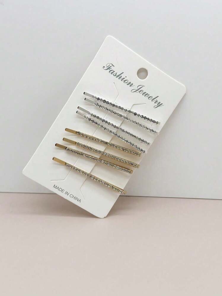 6 قطع مشابك شعر مرصعة بالراين ستون بتصميم بسيط وشامل، للاستخدام اليومي، مشابك شعر، مشابك شعر للمدرسة، مظهر الحفلات، إكسسوارات شعر، إكسسوارات رأس، إكسسوارات شعر للنساء - فضي - مشاهدة 4