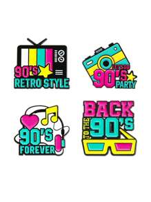 4 piezas de Pins esmaltados con diseños de cámara de TV, radio y estilos de dibujos animados retro de los 90, pins creativos con estilo vintage para aplicar en chaquetas, mochilas u otros obsequios lindos para amigos