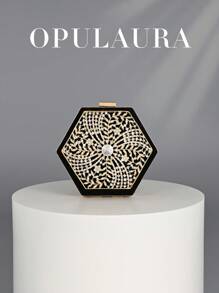 OpulAura 1件装复古不规则迷你丝绒手拿包，独特设计女士派对钱包，优雅钻石装饰晚宴包，适合婚礼、派对、舞会、宴会等场合。 - 黑色 - 查看 2