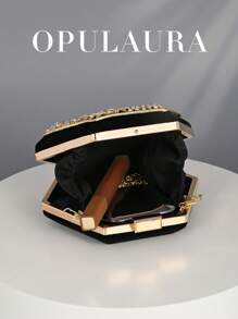 OpulAura 1件装复古不规则迷你丝绒手拿包，独特设计女士派对钱包，优雅钻石装饰晚宴包，适合婚礼、派对、舞会、宴会等场合。 - 黑色 - 查看 3