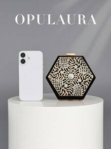 OpulAura 1件装复古不规则迷你丝绒手拿包，独特设计女士派对钱包，优雅钻石装饰晚宴包，适合婚礼、派对、舞会、宴会等场合。 - 黑色 - 查看 5