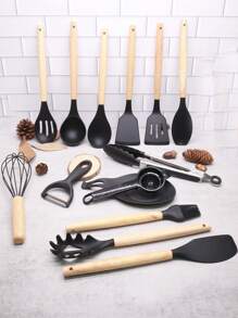 15件套，硅胶餐具套装，厨房用具套装，烹饪用具套装，带手柄不粘烹饪用具套装，可清洗现代炊具，厨房用品，厨房小工具，厨房必需品 - 彩色 - 查看 5