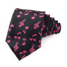ZONFAZ 1pc Men Musical Note, Music Sheet, Piano Keys, Playing Card Pattern Business Fashion Necktie, 8cm Width Satin Texture, Suitable For Music Performance, Ceremony, Wedding, Party Matching