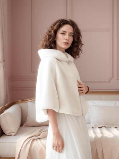 1pc Minimalist & Versatile Imitation Mink Fur Bridal Cape, Women Winter Fashion New Bride Wedding Dress Shawl Coat Jacket, Thick Warm Shawl Cover Up Warm Plush Shawl Fall Clothes For Women