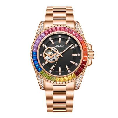 Fashion Automatic Iced Watch Mens Luxury Watches Rainbow Diamond Waterproof Stainless Steel Mechanics Man Wristwatches+Gift Box