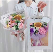 1 Bouquet Handmade Crochet Mixed Rose Flower Bouquet, Gift For Valentine's Day, Spring Festival, Birthday, Holiday, To Friends, Valentine's Day, Gift - Multicolor - View 8