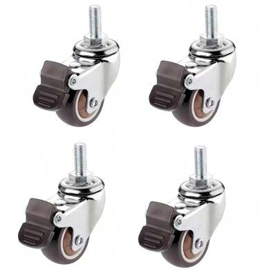 2/4 piezas Mini ruedas giratorias, Vástago roscado de 1''/1.5'', Ruedas giratorias planas con freno y perno (M6x15mm, M8x20mm), Ruedas para muebles con cojinete de bolas, silenciosas de goma TPE para carritos de compras pequeños y carretillas