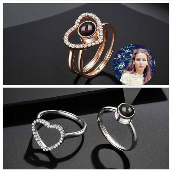 Couples Love Folded Set Open Ring Photo Personal Custom Memory Projection Ring To Girlfriend Friend Mother Couple Boxed Gift